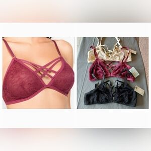 $4.99 SHIP 3 Anemone criss cross strappy lace bralettes.